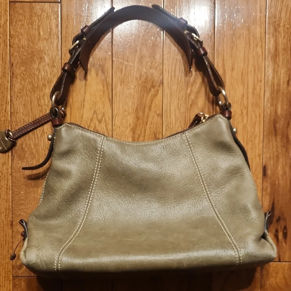 Dooney & Bourke Olive Green Leather Shoulder Bag with Brown Accents